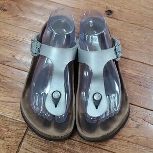 Birkenstock Gizeh cork silver sandals